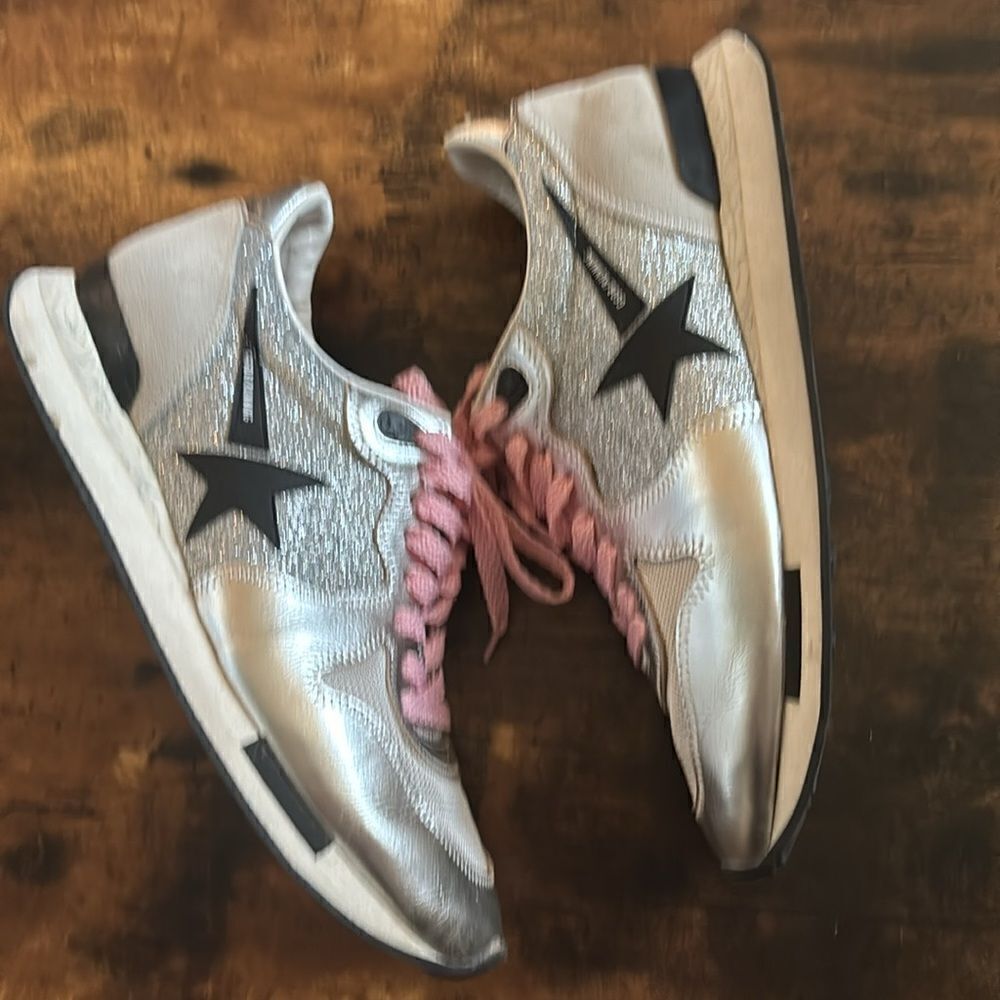 Rare Golden Goose Running Sneakers Silver Glitter in Dove-gray Suede Size 38 - Picture 3 of 14
